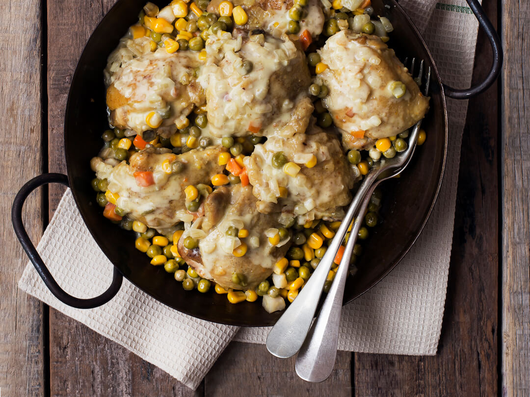 Pollo a la mostaza con verduras