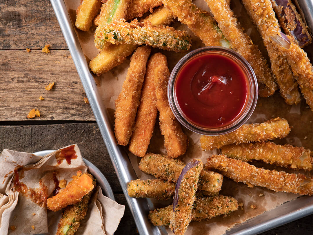 Bastoncitos de vegetales rebozados con polenta