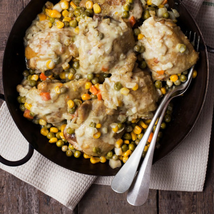 Pollo a la mostaza con verduras